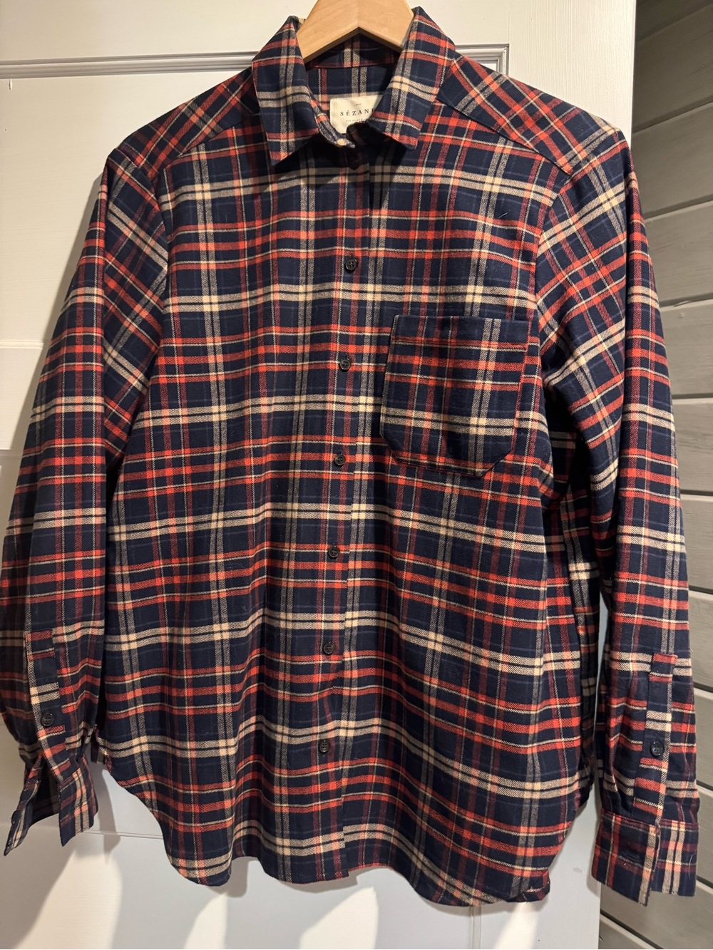 Sezane Max Shirt Brick Navy Ecru Checks - Size 4